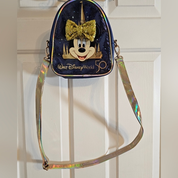 Walt Disney World Minnie Mouse 50th Anniversary Backpack Crossbody Bag Blue/Gold - Picture 8 of 9